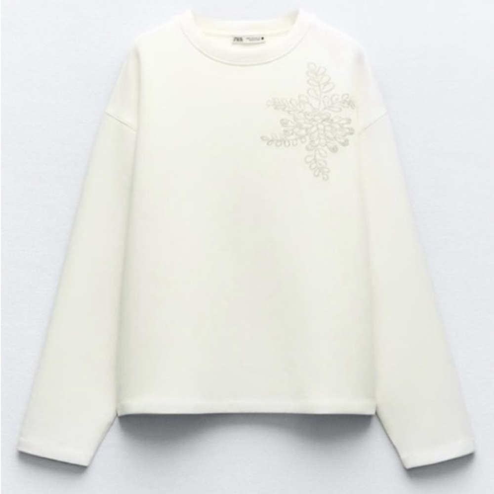 ZARA Ivory Jeweled Sweatshirt | X-Large | Long Sleeve | Sold Out - Picture 8 of 10